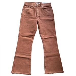 New With Tag Loft High Waist Flare Crop Copper Rust Raw Hem Pants denim Fall
